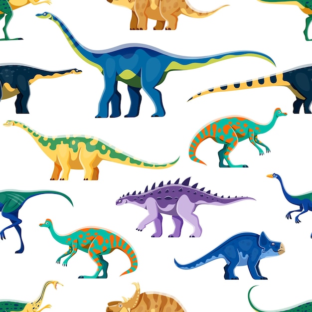 Comic dinosaur cartoon characters seamless pattern