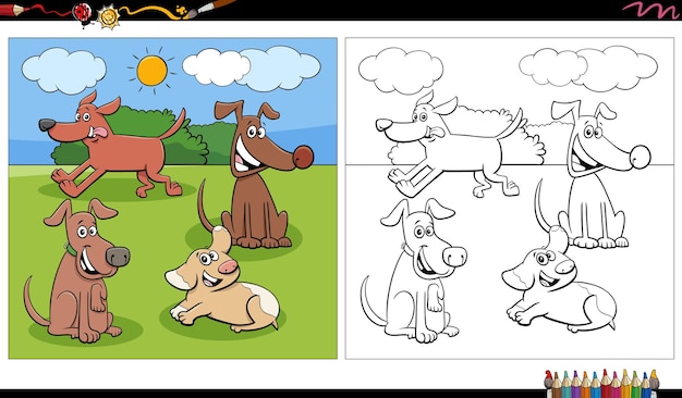 Раскраска персонажи комических собак в парке