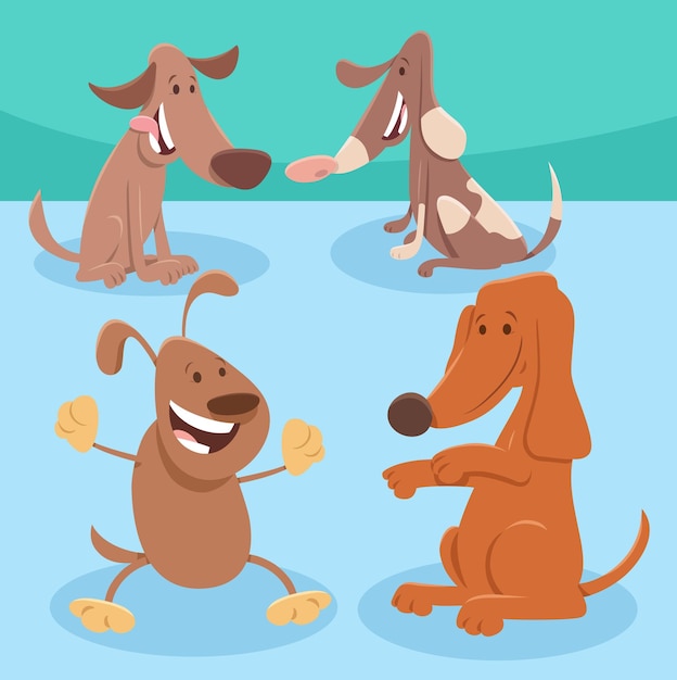 Vector comic dogs and puppies animal characters group