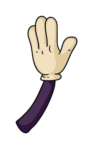 Vector comic doodle cartoon handpalm in handschoen geïsoleerd