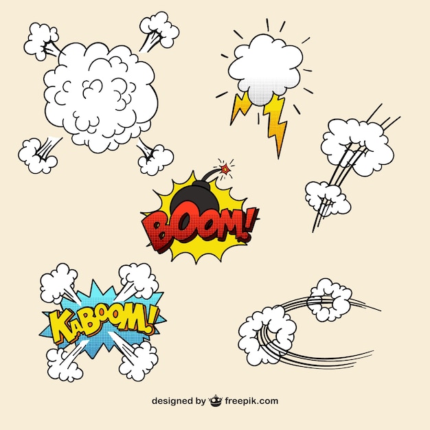 Comic elements with explosion effects