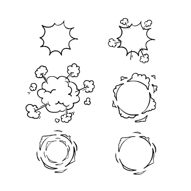 Comic Explosion and Impact Effect Vector Set Hand Drawn Style