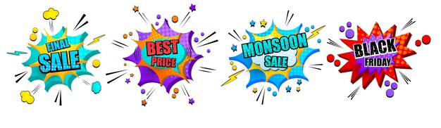 Comic explosive 3d banners set