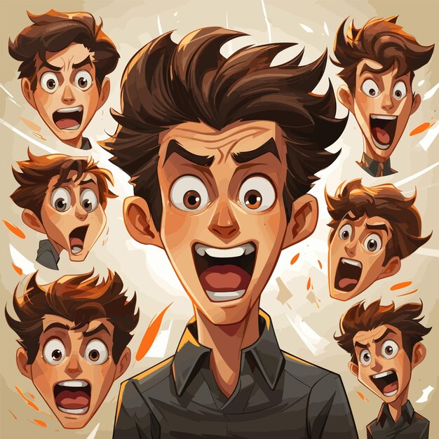 Vector comic face expressions illustrations set