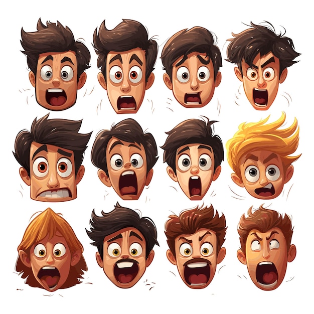 Vector comic face expressions illustrations set