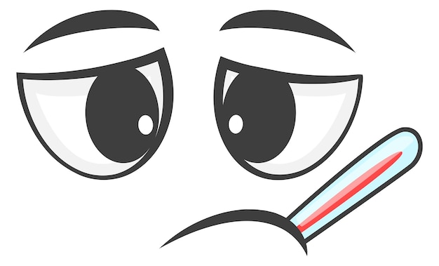 Vector comic face with thermometer sick person emoji