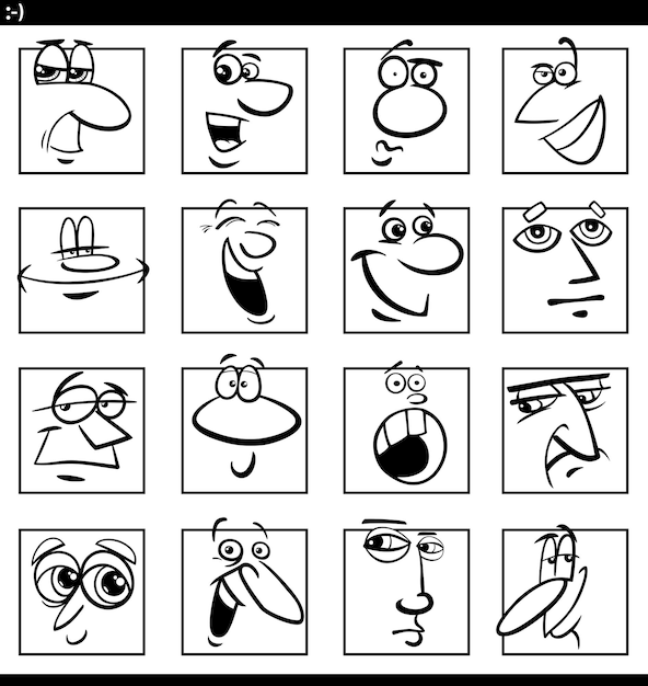 Vector comic faces and expressions cartoon illustration set