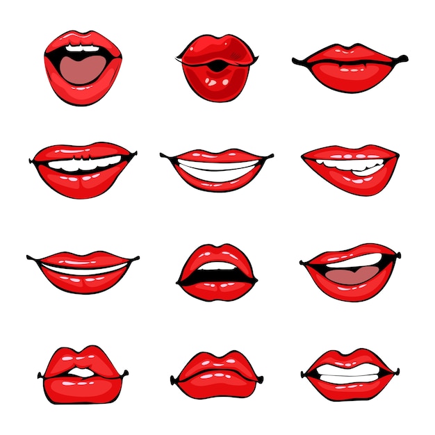 Comic female lips set