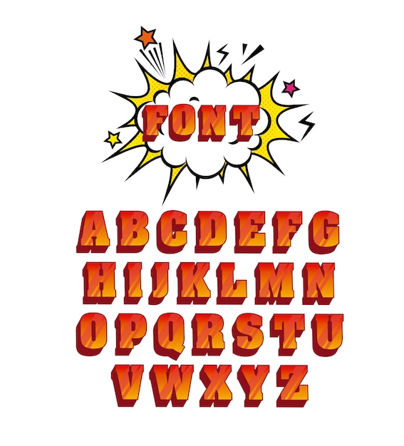 Vector comic font alphabet pop art