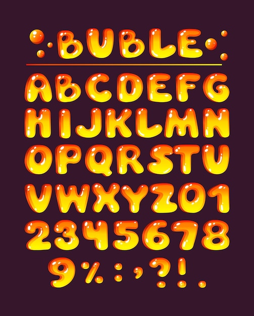 Vettore carattere di gioco comico lettere per bambini caratteri a bolle, lettere minuscole colorate di un alfabeto con riflessi