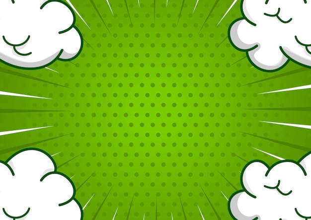 Vector comic green background with cloud cartoon