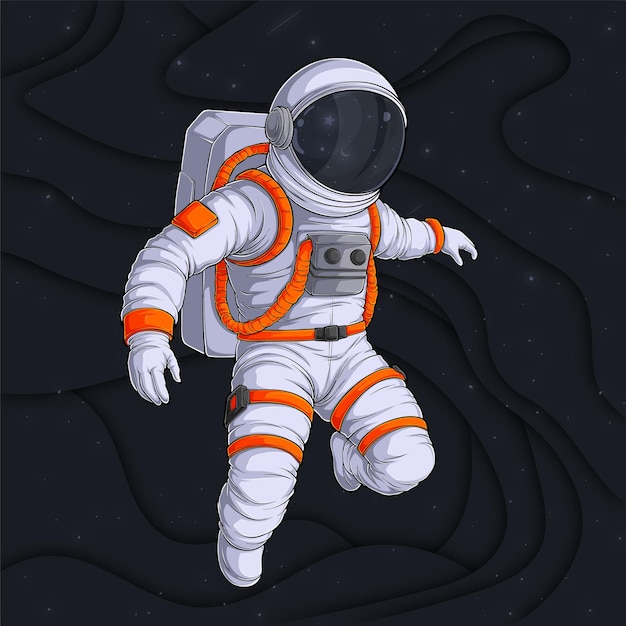 星の中を泳ぐコミック手描きの宇宙飛行士