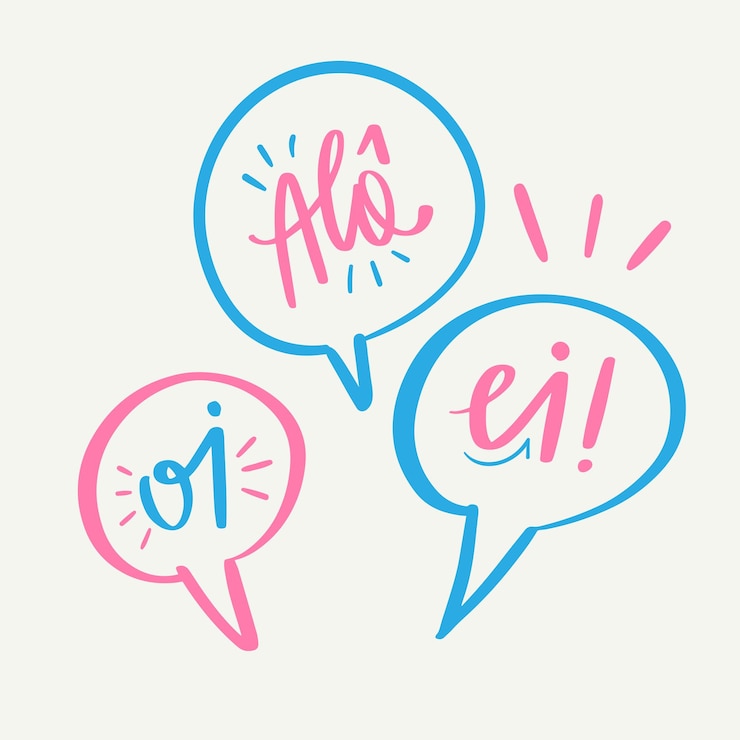 Vector comic hello ballons in brazilian portuguese. modern hand lettering. vector.