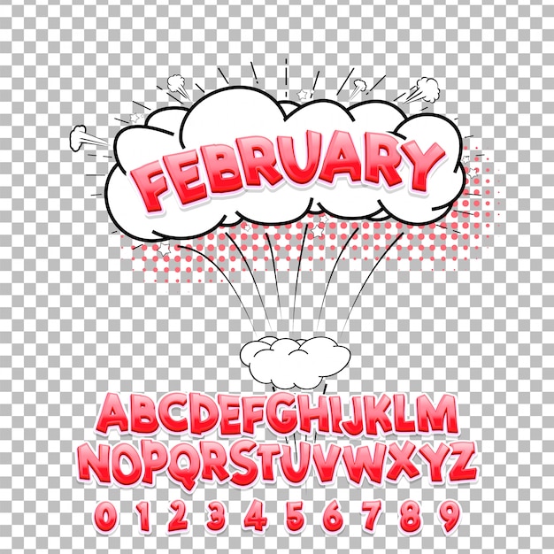 Vector comic lettering font february 3d. vector alphabet