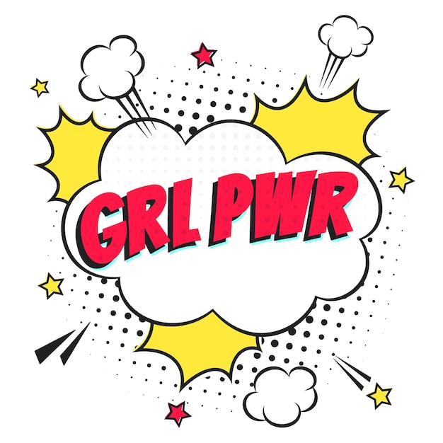 コミックレタリング GRL PWR In The Speech Bubbles コミックスタイル フラットデザイン ダイナミックポップアートベクトル
