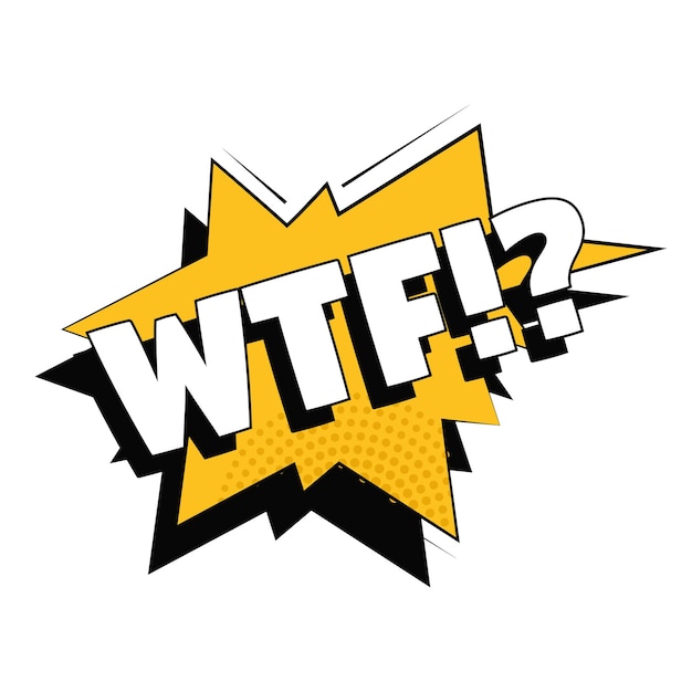 Комическая надпись WTF на белом фоне Векторная иллюстрация