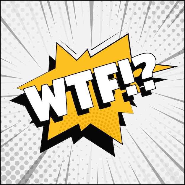흰색 배경 벡터 일러스트 레이 션에 만화 레터링 WTF