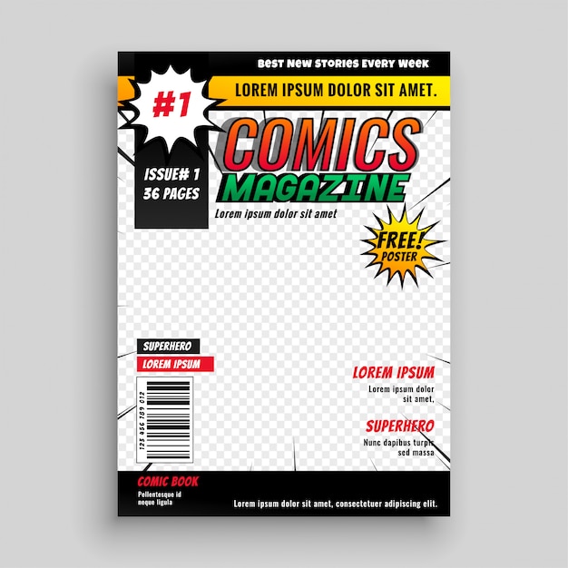 Vector comic magazine book cover template design