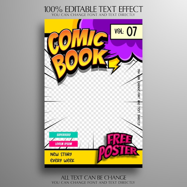 Comic magazine template with editable text effect