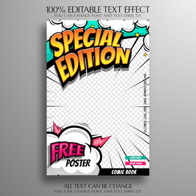 Comic magazine template with editable text effect