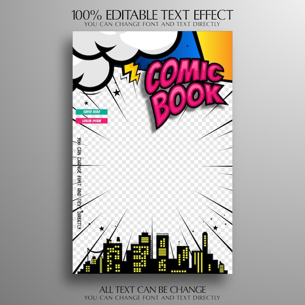 Comic magazine template with editable text effect