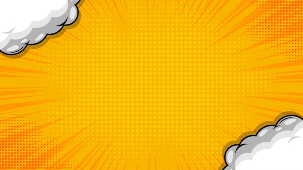 Vector comic orange background with clouds