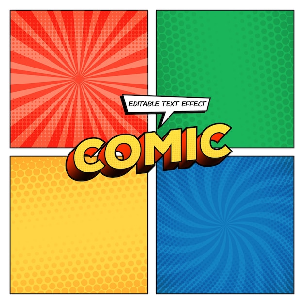 Vector comic page with different halftone backgrounds and text style