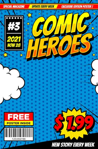 Vector comic pop art cartoon cover magazine template