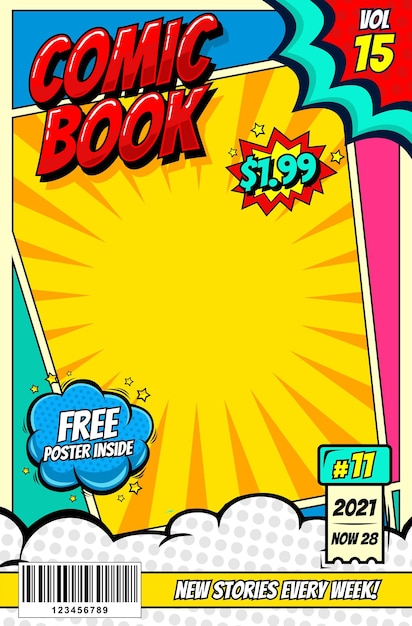 Vector comic pop art cartoon cover magazine template