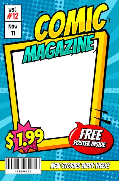 Vector comic pop art cartoon cover magazine template