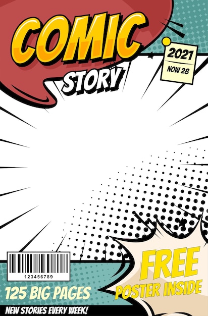 Comic pop art cartoon cover magazine template