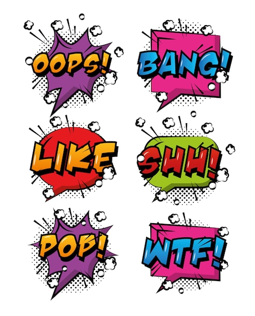 comic pop art speech bubbles colored effects retro