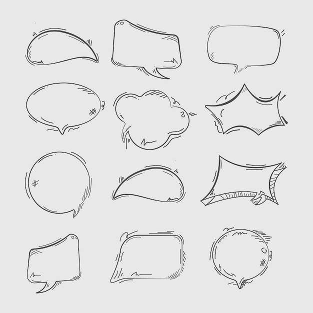 comic shape bubble handdrawn vollection vector drawing outline drawing
