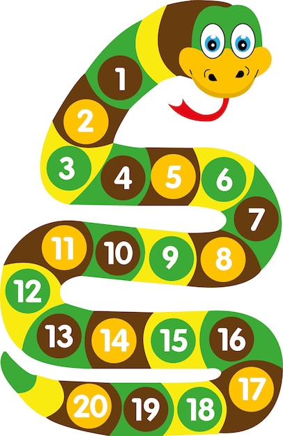 Vector comic slang met cijfers en kleuren illustratie van een bordspel in de vorm van een adder vibora glimlacht