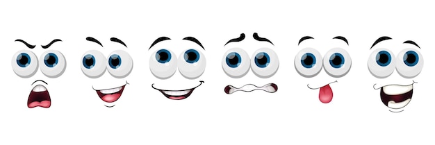 Comic smile emoticon collection Set of cartoon face smiles