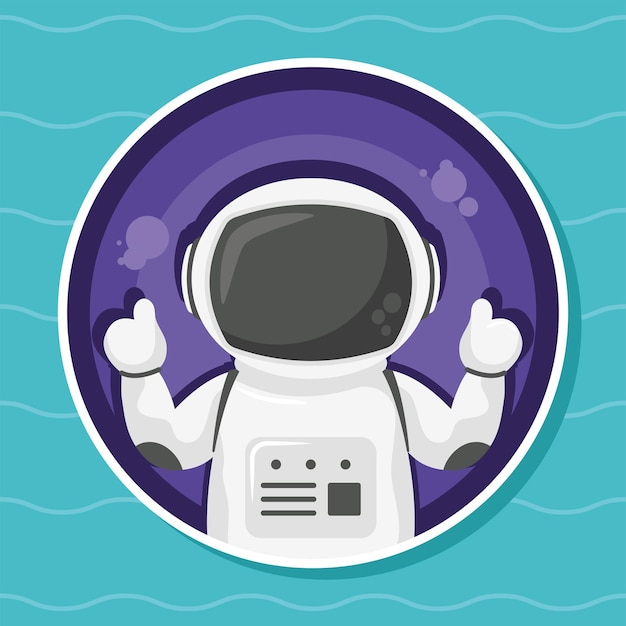 Comic spaceman character in circular frame