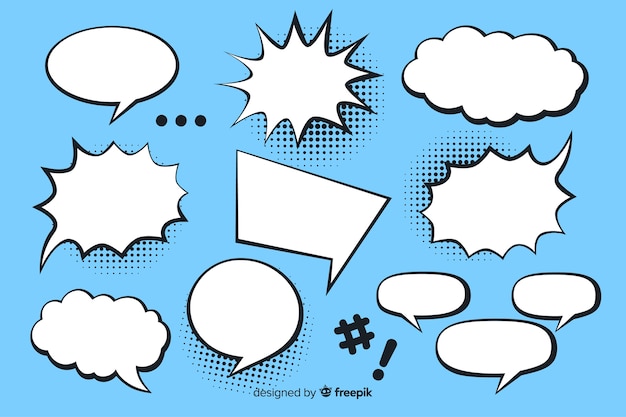 Comic speech bubble collection blue background