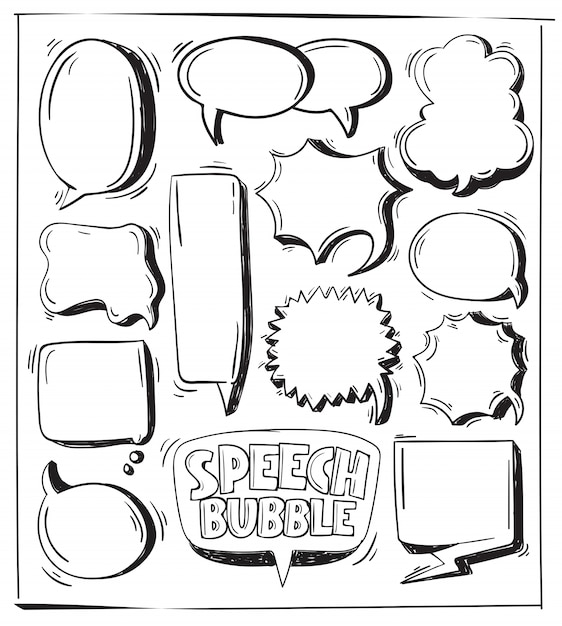 Vector comic speech bubble in doodle style on white background