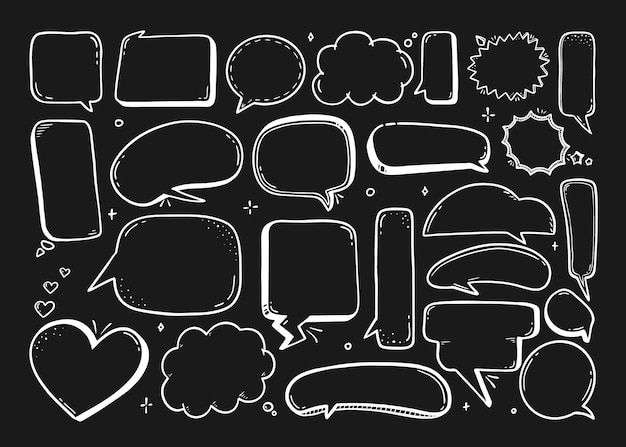 Comic speech bubble handdrawn on a black background in the style of a doodle Vector bubble chat