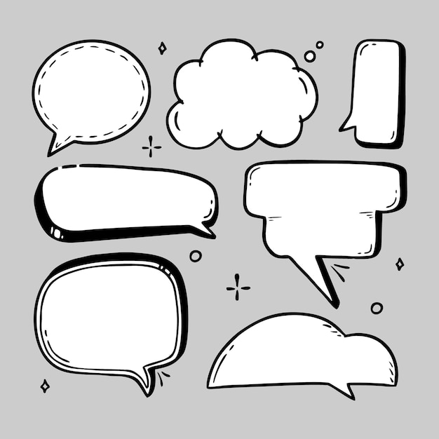 Vector comic speech bubble handdrawn on a gray background in the style of a doodle vector bubble chat