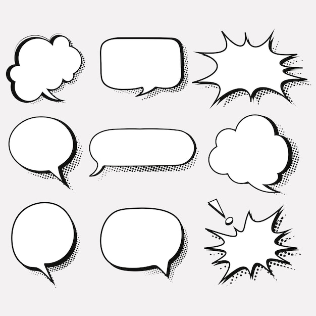 Comic speech bubble vector in the halftone style set