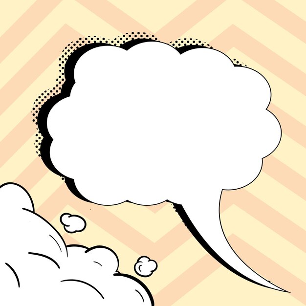 Comic speech bubble with copy space and colorful doodles design of empty template in explosion framework representing social media messaging and connecting
