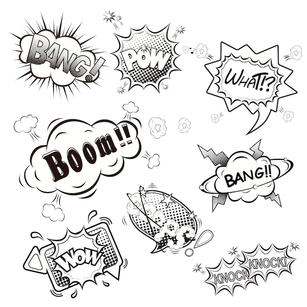 Vector comic speech bubbles black and whit vector