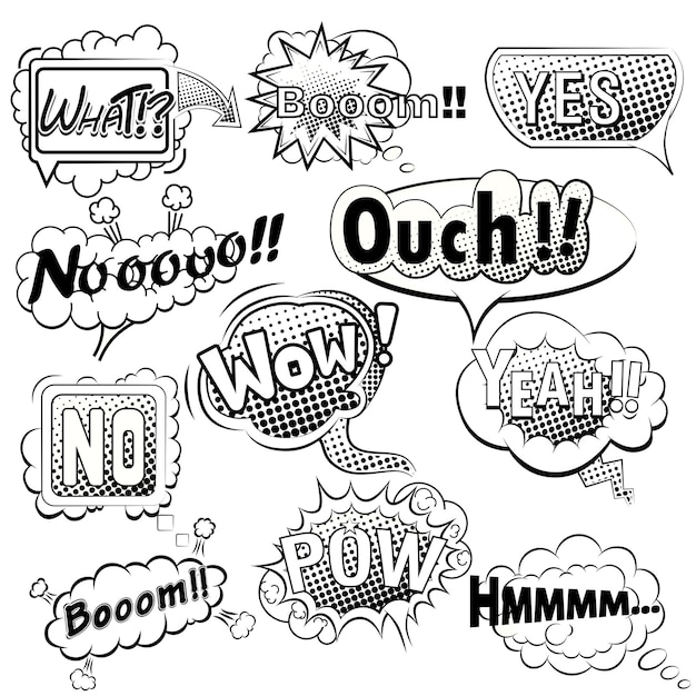 Comic speech bubbles black and white vector