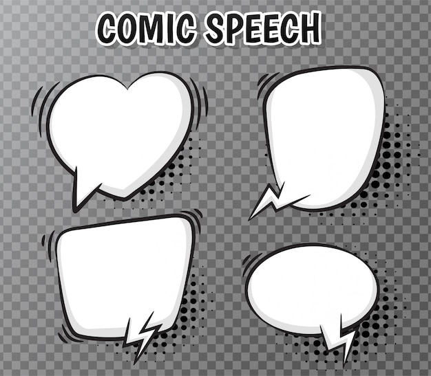 Comic speech bubbles collection on transparent 