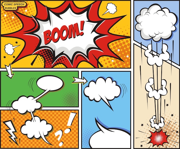 Comic speech bubbles and comic strip background