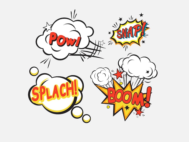 Vector comic speech bubbles in pop art style with bomb cartoon explosion splach powl snap boom poof text se