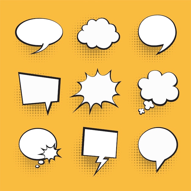 Comic speech bubbles set. halftone shadows.