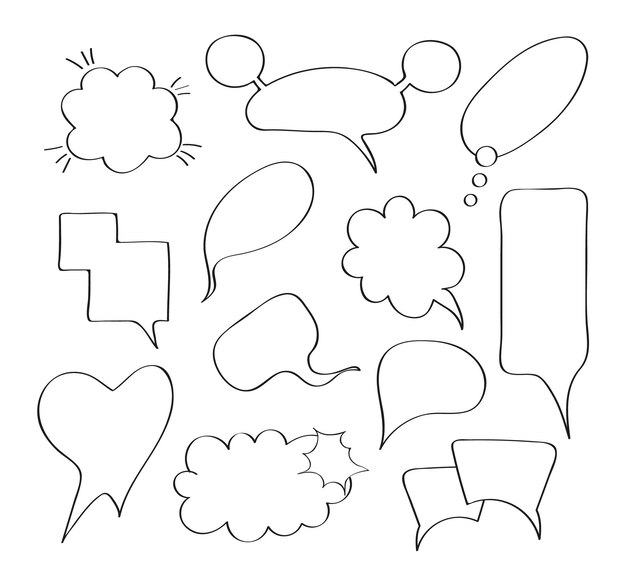 Vector comic speech bubbles set vector in hand drawn style massages and talk signs for app webcomic sketch explosions