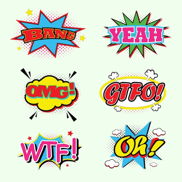 Vector comic speech bubbles set with different emotions.